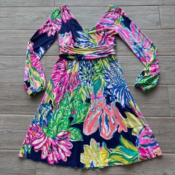 Lilly Pulitzer Womens Multicolor Floral Print Long Sleeve A-Line‎ Dress Size XS - Picture 1 of 8